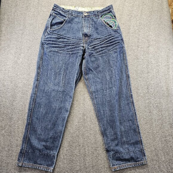 Notorious BIG Jeans Mens 34x33 Blue Embroidered Denim Hip Hop Baggy Skate - Picture 2 of 13